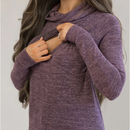 Nursing Sweater With Asymmetrical Flap - Purple