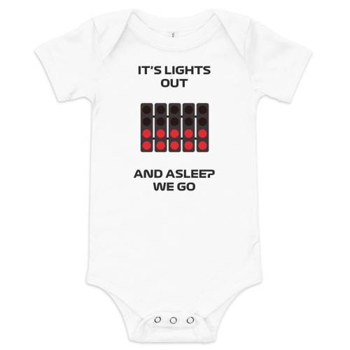 It’s Lights Out and Asleep We Go Onesie, Formula One Baby