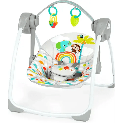 Bright Starts Playful Paradise Portable Compact Automatic Baby Swing with Music, Unisex, Newborn +