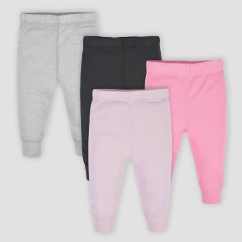 Gerber Baby Girls' 4pk Active Pants - Pink/Black/White, Size: 6-9M