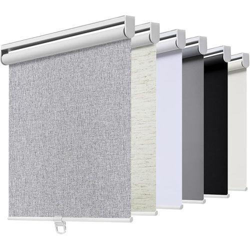 Cordless Roller Shades Blackout Blinds for Windows Room Darkening Rolled Up Shades with Spring System, UV Protection Natural Linen Fabric Window Shades Door Blinds for Home,42" W x 72" H, Heather Grey