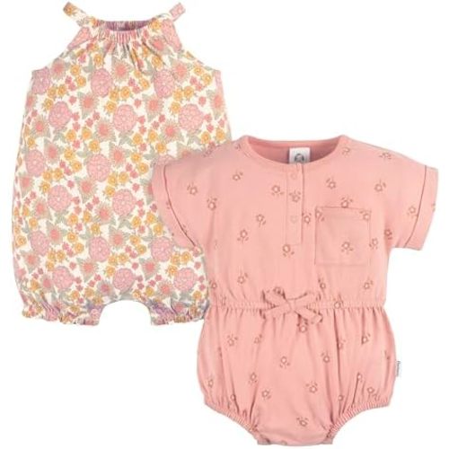 Gerber Baby Girls' Sleeveless and Short Sleeve Romper Set