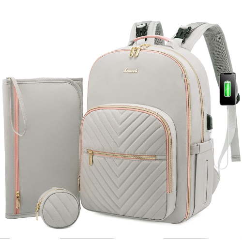 Lovevook Nylon Large Diaper Bags with Changing Station & Pacifier Holder, Light Grey