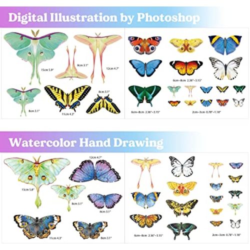 LET'S RESIN Realistic Paper Butterfly Moth,46 Pcs Double-Sided Faux Butterfly Stickers,Epoxy Resin Supplies,Vintage Floral Decoration,Resin Accessories for Resin Art ,Crafts,Molds
