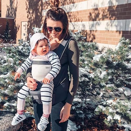 Bebamour Baby Carrier Newborn to Toddler-Baby Hip Carrier Front and Back Carry with Head Hood & 3 Pieces Teething Pads& Waist Extenders (Dark Grey)