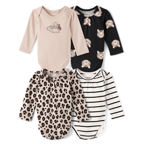 Baby Girls Leopard Bodysuit 4-Pack - Tan