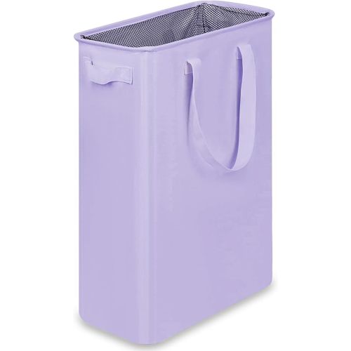 efluky Slim Laundry Basket, Narrow Laundry Hamper with Handles, Collapsible Dirty Clothes Hamper, Tall Laundry Bin for Laundry Room, Dorm and Bedroom, 12.7 Gallons(48L) Light Purple