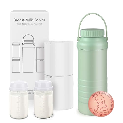 Portable Breast Milk Cooler Bottle, 22oz Capacity Breastmilk Chiller for Travel Mom, 360° Cooling Keeps Milk Fresh for 24 Hours, Breastfeeding Essentials with 2pcs Bottle for Breastmilk Storage