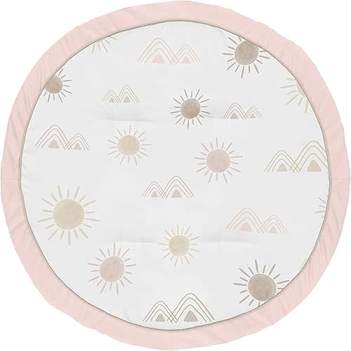 Sweet Jojo Designs Boho Desert Sun Girl Baby Playmat Tummy Time Infant Play Mat - Blush Pink Mauve Gold Taupe Bohemian Watercolor Mountains Southwest Nature Outdoors Minimalist Geometric