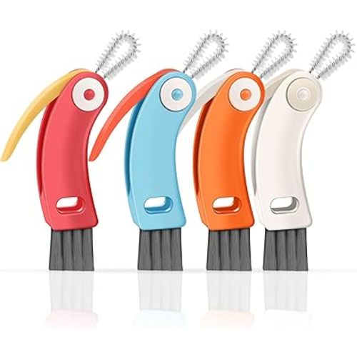 3 in 1 Cup Lid Cleaning Brush 4 Pack - Multifunctional Cleaning Brush Set for Tight Spaces, Bottle Gaps & Travel Mugs | Portable Durable Cup Lid Cleaner Tools with 4 Assorted Colors (Home Kitchen Use)