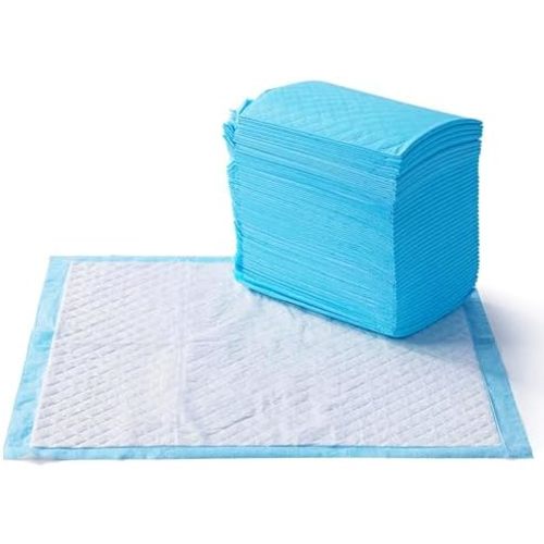 Amazon Basics Heavy Duty Dog and Puppy Pee Pads, 5-Layer Leak-Proof Ultra Absorbent, Quick-Dry Surface, Potty Training, Regular (24x23"), 50 Count, Blue & White