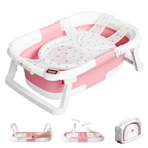 TUMAJUP Collapsible Baby Bathtub for Infants and Toddlers with Bath Net and Thermometer
