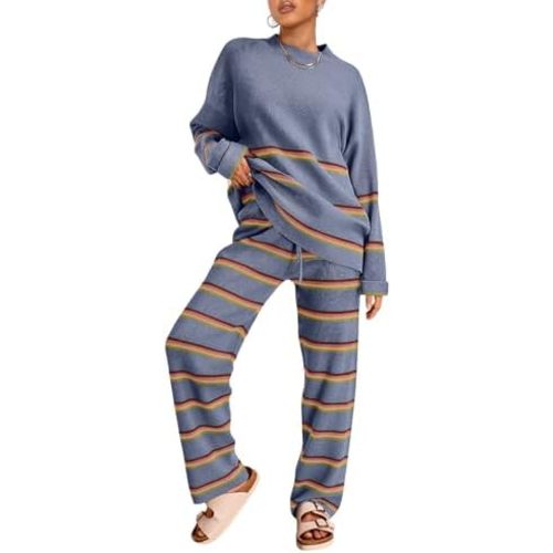 LILLUSORY 2 Piece Sets for Women 2025 Two Piece Lounge Sets Fall Fashion Oversized Striped Knit Sweaters Outfits Clothes