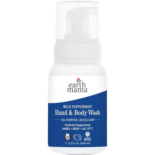 Earth Mama Wild Peppermint Hand & Body Wash | Foaming Castile Soap Liquid and Hand Soap, Made with Organic Wild Mint & Peppermint Oil, 5.3 fl oz