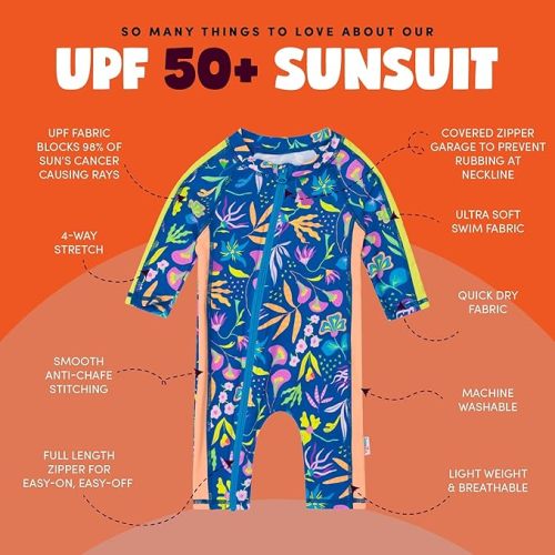 SwimZip Girls' Long-Sleeve UPF 50+ Swimsuit for Baby, Toddler, & Little Girls
