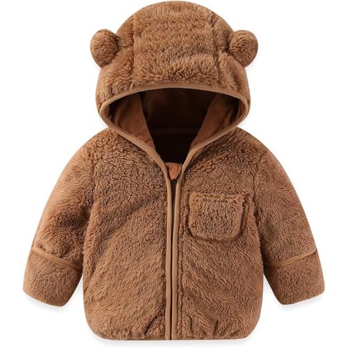 Baby Infant Boys Girls Winter Coat with Fold-Over Mittens Fleece Outwear Jacket Warm Clothes Bear Hooded