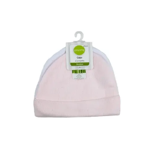 Playette 2 Pack Caps Bamboo Pink/White | Baby Bunting AU