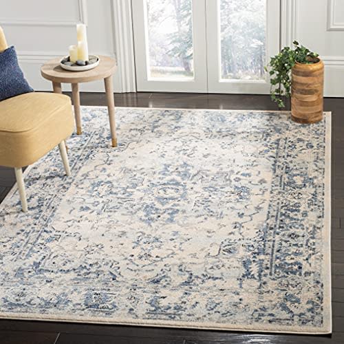 SAFAVIEH Charleston Collection Area Rug - 6' x 9', Ivory & Navy, Oriental Distressed Design, Non-Shedding & Easy Care, Ideal for High Traffic Areas in Living Room, Bedroom (CHL411A)