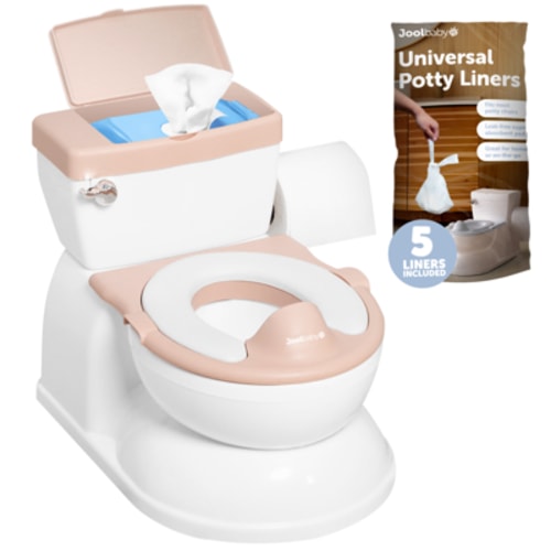 Real Feel 2-in-1 Potty with Wipes Storage, Flushing Sounds & Disposable Liners - Realistic Toilet - Easy to Clean & Assemble - Jool Baby (Pink)