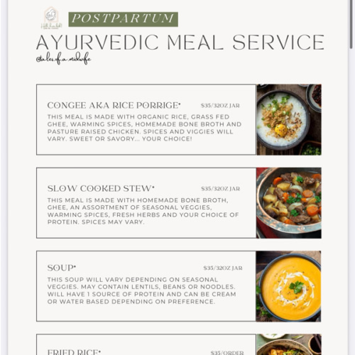 Ayurvedic Postpartum Meals or Snacks from our Midwife