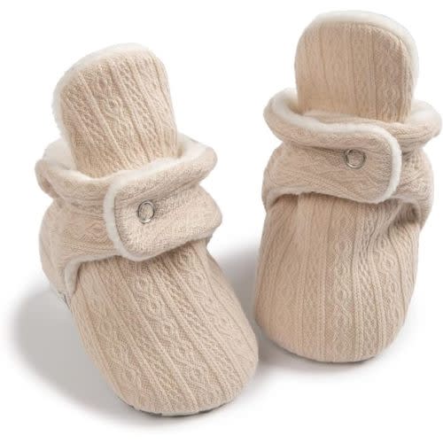 Sawimlgy Newborn Infant Baby Girl Boy Cotton Booties Stay On Sock Slippers Soft Bedroom Shoes Non-Skid Ankle Boots With Grippers Toddler Crib Warm Shoe First Walker Birthday Shower Gift - 3-6 Months Infant