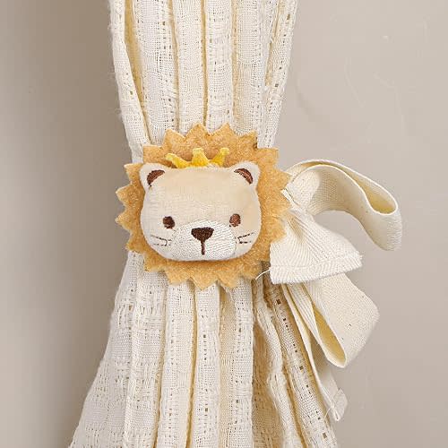 Cute Animal Curtain Tiebacks, 2 Pack Cartoon Lion Curtain Ties Decorative Embroidered Animal Shape Curtain Holdbacks for Home Room Bedroom Accessories Window Treatment Decor (Lion)
