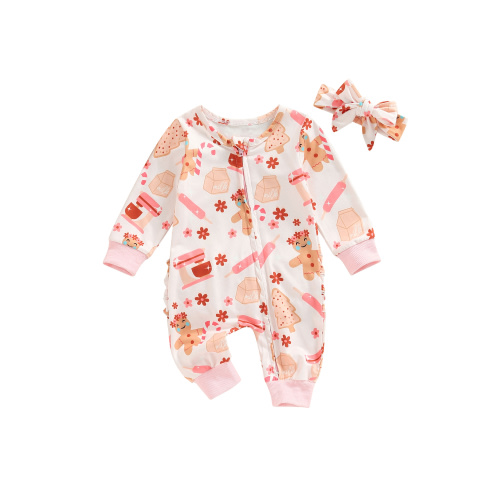 Newborn Baby Girl Christmas Outfit Gingerbread Onesie Zipper Romper Jumpsuit Xmas Outfit Fall Winter Clothes