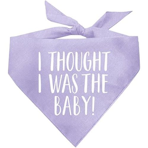 I Thought I was The Baby! Dog Bandana | 100% Cotton Adjustable Triangle | Made in USA | Pregnancy Announcement Photoshoot Prop | New Baby | Gender Reveal | Lavender One Size (340)