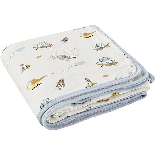ZPECC Muslin Baby Blanket Thicker, 30x40 Organic Cotton Newborn Receiving Quilt Hypoallergenic for Baby Essentials Swaddle Crib Stroller, Spaceship