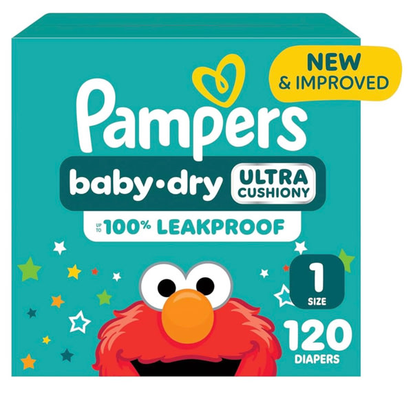 Pampers Diapers - Baby Dry - Size 1, 120 Count, Absorbent Disposable Infant Diaper (Packaging May Vary)