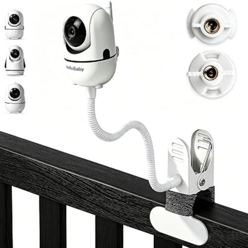 Baby Monitor Mount Compatible with HelloBaby HB6550/HB65/HB6560/HB66/HB40/HB248/HB6339/ANMEATE SM935E, Flexible Gooseneck Clamp for Crib, 360° Adjustable No Tools Wall Mount or Wall Damage