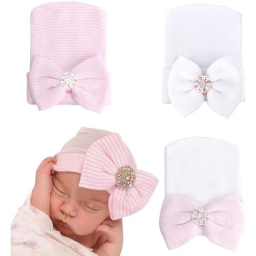 Newborn Baby Girl Hats with Bow No Scratch Cotton Toddler Infant Beanie Caps Soft Newborn Hospital Hat 0-3 Months