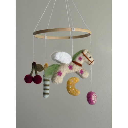 Handmade Wool Felt Baby Mobile | Nursery Decor, Playful Design | Pegasus