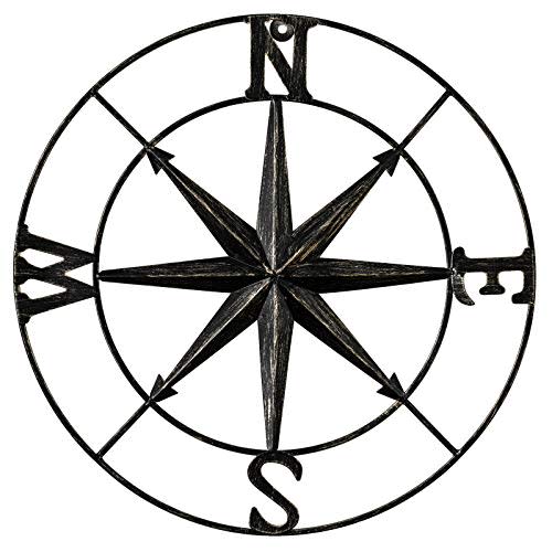 DECORKEY 13" Compass Wall Decor Decorative Round Metal Compass Distressed Wall Décor Nautical Wall Decor for Indoor Outdoor Beach House Decor Nursery Decor Lake House