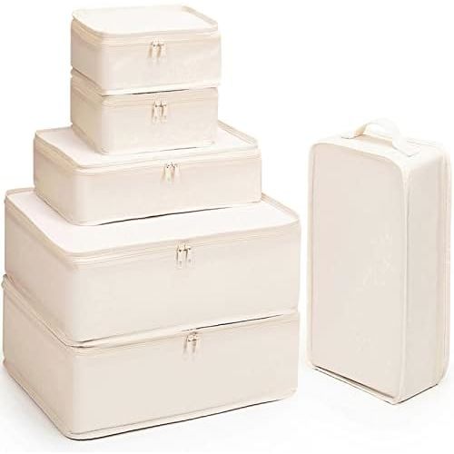 Mossio 6 Set Packing Cubes with Shoe Bag - Lightweight Travel Luggage Suitcase Organizers
