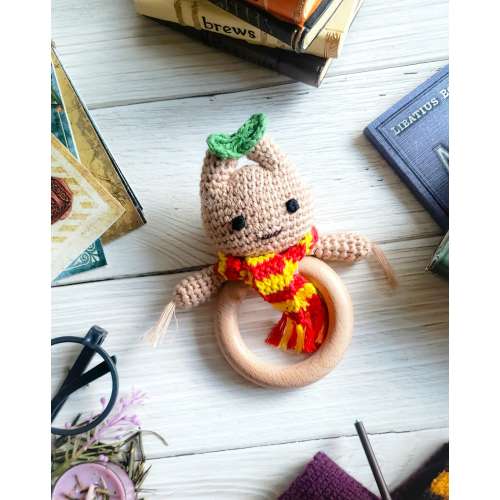 Mandrake baby - Wizard School- Crochet handmade wooden rattle -100% cotton - Trendy fandom -Unique baby rattle - Cute baby gift