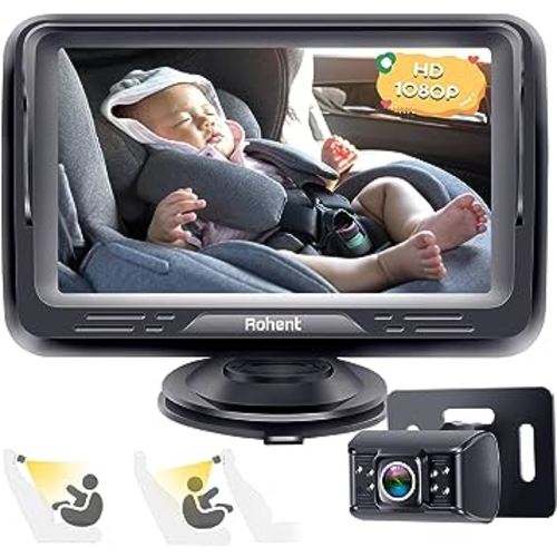 Baby Car Camera Ease Installation: Eye Protection Clear Night Vision 360° Rotation Stability Backseat Camera for 2 Kids HD 1080P Car Baby Monitor with Infant Carseat Camera Rear Facing -Rohent N06