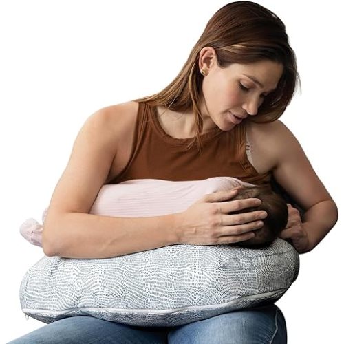 Boppy Nursing Pillow - Ergonomic Bottle & Breastfeeding Pillow with High, Firm, Large Area, Water-Repellent Cushion with Washable Cover; Baby Safety Alliance Verified - Blue Speckled Current