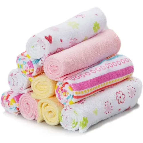 Spasilk Washcloths for Newborn Boys and Girls, Soft Terry Baby Washcloths, Baby Essentials, Ideal, Pink Lines, Pack of 10