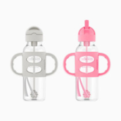 Dr. Brown's Narrow SIPPY STRAW Bottle 3/Silicone Handles - Gray & Pink, 8 Oz, 2