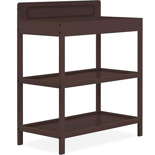 Dream On Me Avery Baby Changing Table with Storage, New Zealand Pinewood, BSA Safety Certified, 2 Open Shelves, Water-Based Finish, Compact Space-Saving Nursery Design, Chocolate Chip