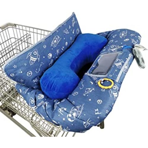 Shopping Cart Cover for Baby/Toddler with Pillow, Cozy High Chair Cover, Blue Spaceship