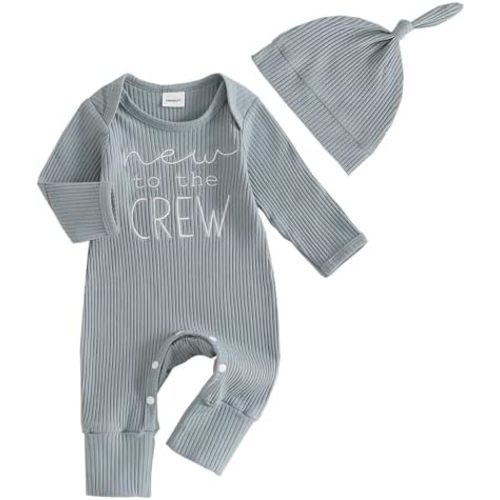 Twopumpkin Newborn Baby Boy Girl Knit Onesie Romper Newborn Coming Home Outfit Infant Fall Winter Spring Clothes with Hat