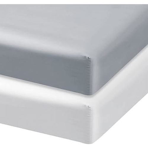 Satin Mini Crib Sheets for Baby Hair, 2 Pack Ultra Soft Fitted Mini Crib Sheet for Baby, Machine Washable Grey & White