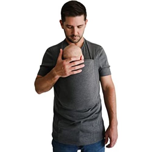 Lalabu Dad Shirt Baby Carrier | The Iconic Dad Baby Carrier Shirt That Looks Like a Tee | Designed to Help New Dads Bond | Comfortable & Easy to Use Mens Baby Carrier | Simple Gray, L, Short Sleeve