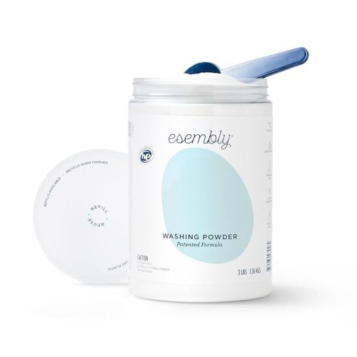 Esembly Laundry Washing Powder – HE Mineral Based Detergent for All Household Laundry and Cloth Diapers – Patented, Fragrance-Free, EWG Verified, Earth-Friendly, (3lb Refillable Canister and Scoop)