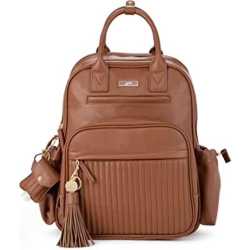 JuJuBe | Million Pockets Vegan Leather Diaper Bag Backpack - Large Travel Backpack for Women | Spice