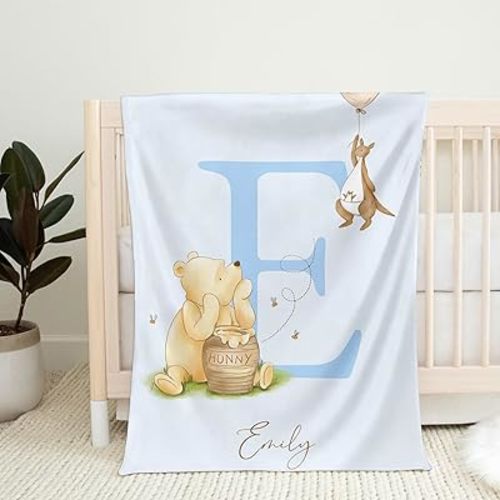 Personalized Winnie The Pooh Blanket, Custom Baby Blankets with Name, Soft and Warm Custom Name Throw, Winnie The Pooh Baby Blanket, Pooh Bear Nursery Theme, Pooh Bear Gifts, Baby Blanket #8