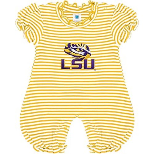 Creative Knitwear College Baby Striped Puff Sleeve Romper - Team Logo, Many Colors, for Girls (Newborn-12 Months)