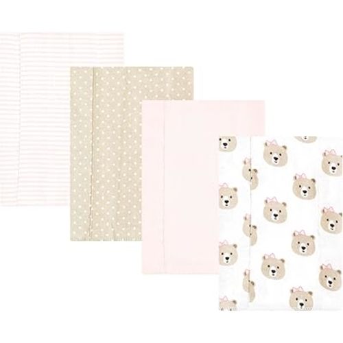 Hudson Baby Unisex Baby Cotton Flannel Burp Cloths, Pink Taupe Bear, One Size